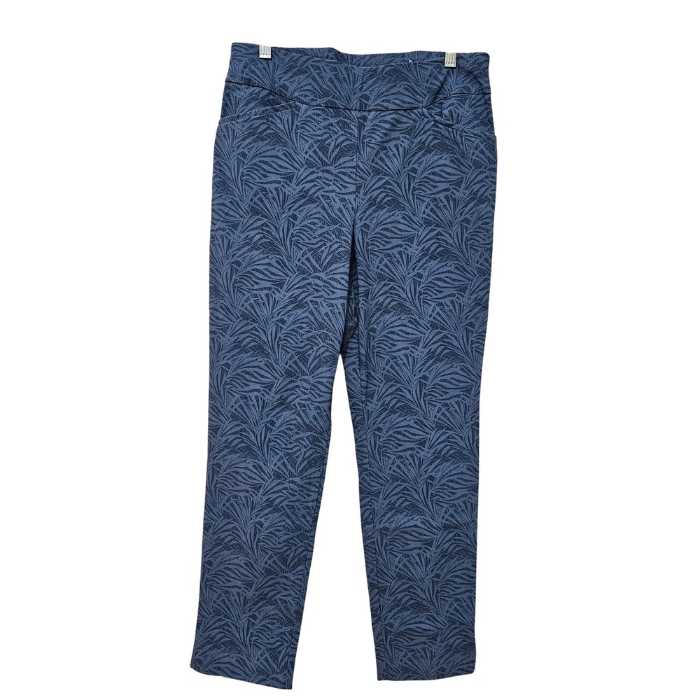 Chicos Perfect Stretch Blue Palm Print Pull On Pants Size 1 Medium Artsy